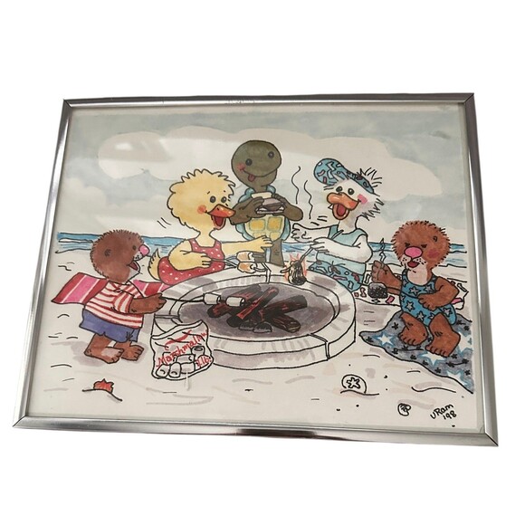 Suzy’s Zoo Friends Around The Campfire Making S’mores 1998 Print Artist Signed - Picture 1 of 8